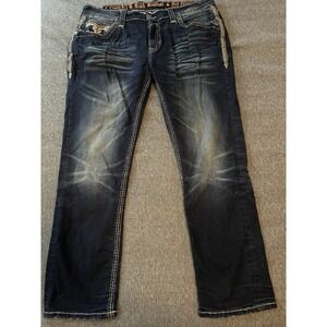 Rock Revival Men's Jeans 40x30 Butterum Straight Dark Wash Blue Denim